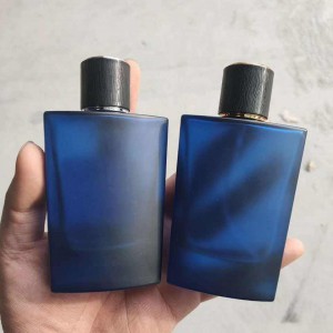 Empty Thick High Quality 50ml Square Matte Blue Glass Perfume Bottle Crimp Spray Parfum Cosmetic Container Wholesale