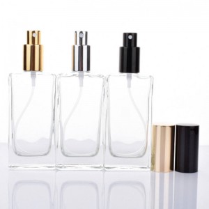 Empty 50ml Rectangle Square Clear Refillable Perfume Glass Bottles Glass Spray perfume Bottle Wholesale