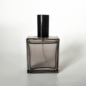 MUB 50ml smoky gray flat square crimp glass perfume bottle