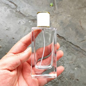 Luxury 50ml flat rectangular perfume bottle thick bottom crimp high quality spray glass perfume bottle