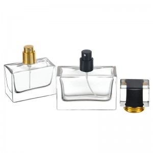 MUB 30ml 50ml 100ml Square Clear Crimp Glass Perfume Bottles With Colorful Lid Pump