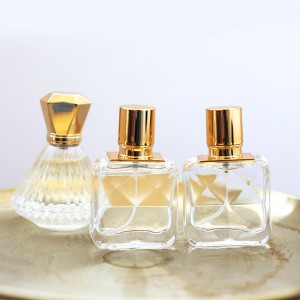 MUB 30ml Square Clear Refillable Golden Cap Glass Perfume Bottle Aluminm Pump Spray Glass Bottles