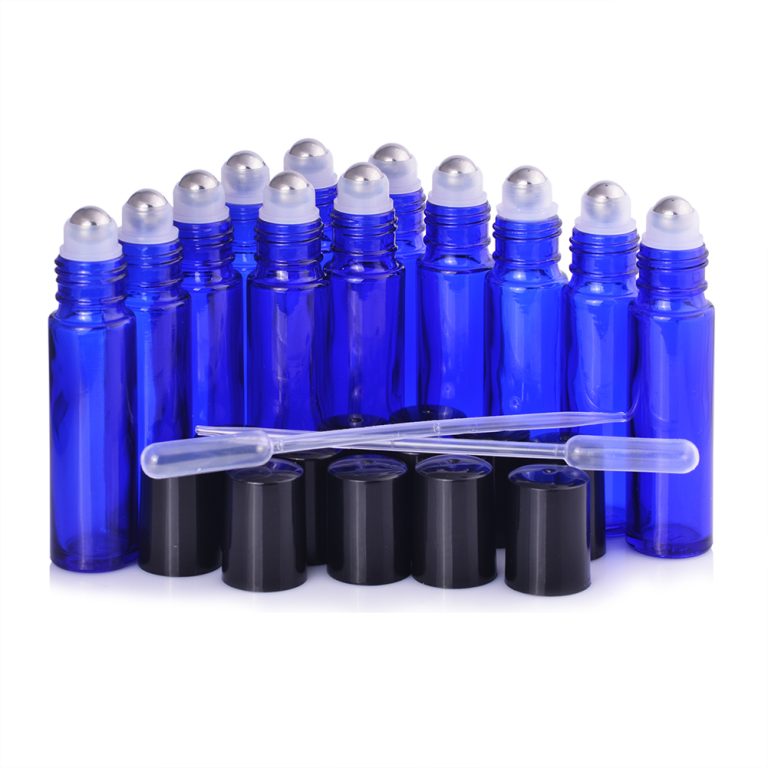 blue essential oil bottle