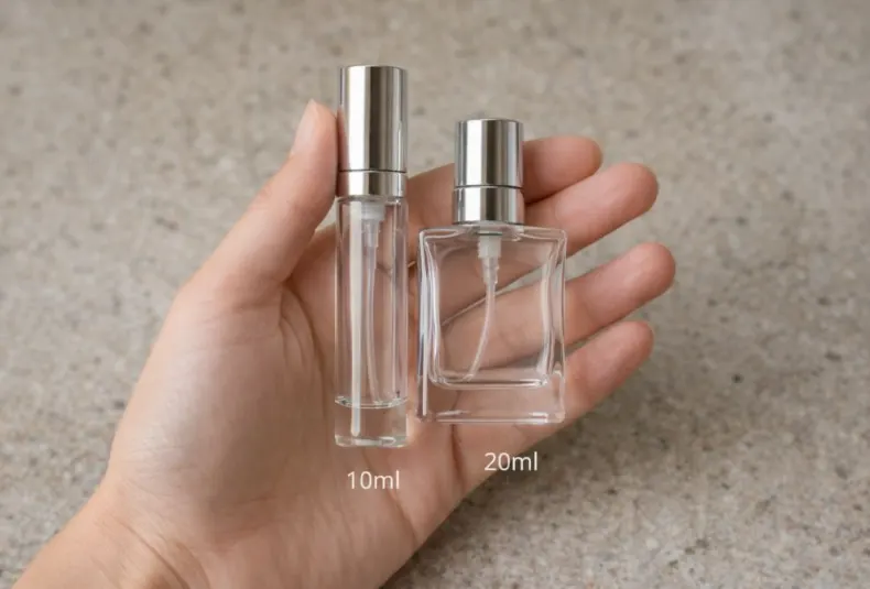 size comparison of 10ml mini perfume spray vs 20ml portable fragrance bottle for travel kit