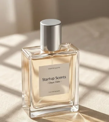 Minimalistic perfume bottle with a custom label.