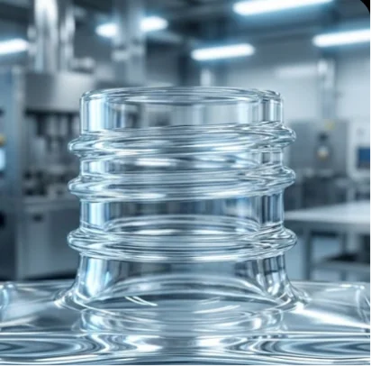 Precision screw neck threads on glass bottle.