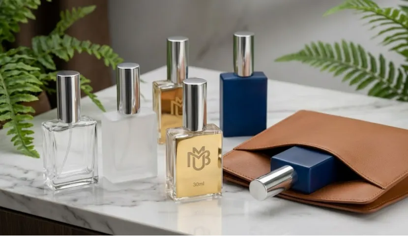 Collection of glass perfume bottles.