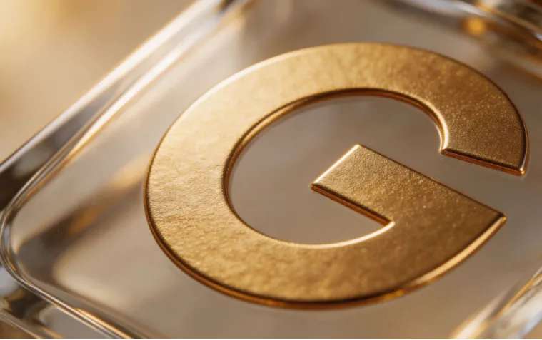 Close-up of a gold hot-stamped logo on clear glass