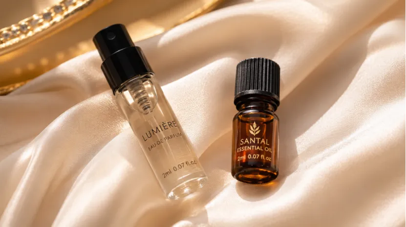 2ml clear glass perfume spray bottle and amber essential oil sample vial