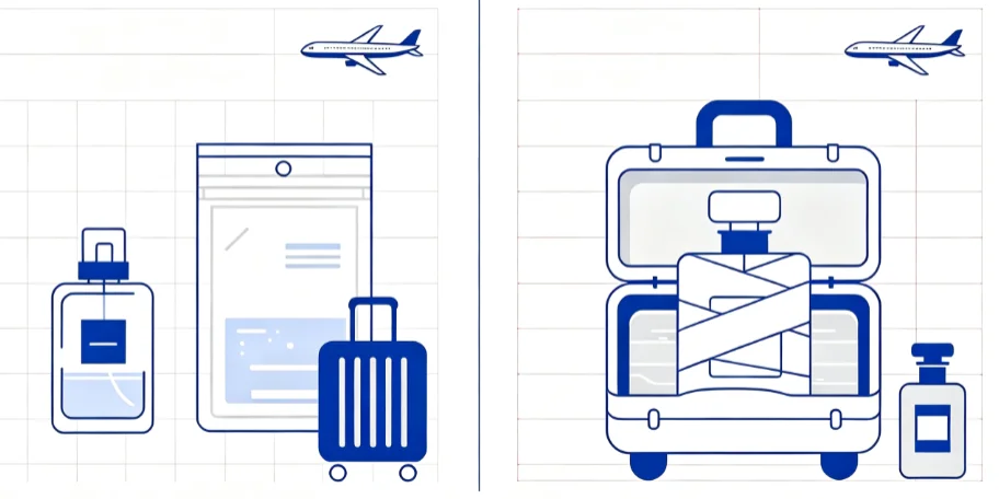 Flight perfume carry-on vs checked baggage rule infographic