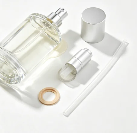 Leaking perfume bottle & disassembled pump parts