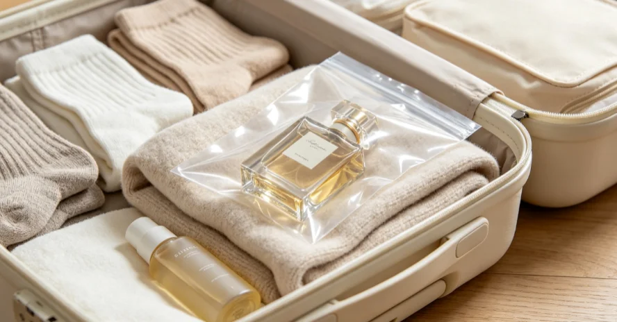 Pack perfume bottle safely in suitcase for air travel