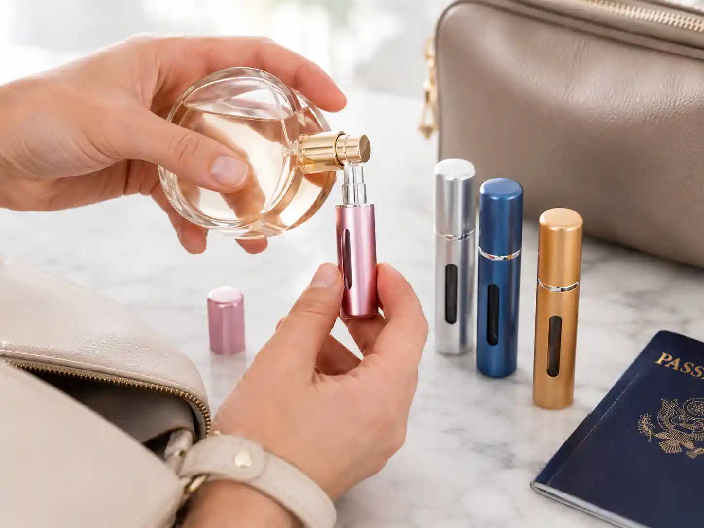 Refilling a travel perfume atomizer